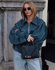 🖤 Ärmellose Chenille-Lederjacke – Edgy Elegance
