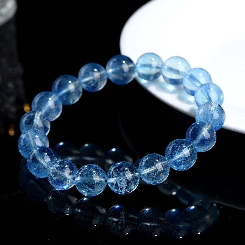 Women’s Natural Icy Mint Blue Ocean Treasure Ball Bracelet - 7A Grade Crystal Beads (4mm/5mm, Hand-Polished, Original Design)