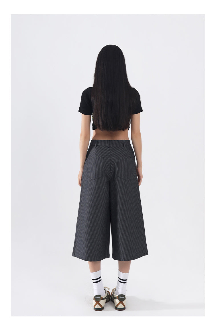 Women’s Straight Leg Striped Pants - High-Waisted Polyester Trousers (Black/Gray, 96% Polyester) Office & Casual Wear