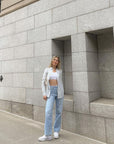 Women's High Street Straight Jeans 🌆 | Light Blue Distressed Denim ✨ | 80-90% Cotton Blend (S-XXL)