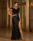 🌟 Elegant Round Neck Sequin Sheath Slit Evening Dress – Luxe Sophistication