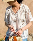 🌸 French Riviera Elegance: Women's Embroidered Cotton Lace Blouse