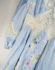🌺 Women's Patchwork Lantern Dress - Blue Floral Holiday Maxi