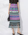 Women’s Summer Pleated Long Skirt - Hand-Painted Print Polyester Maxi Skirt