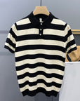 🔥 GESTREIFTES STRICKPOLOSHIRT FÜR HERREN – Hochwertiges, atmungsaktives Kurzarmoberteil (Schwarz/Grün/Blau) – Smart Casual Essential