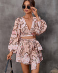 Women’s Autumn Floral V-Neck Long Sleeve Shorts Jumpsuit – Elegant Bohemian Chic Romper
