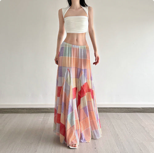 Women's Artistic Colorblock Plaid Skirt – Bold & Whimsical