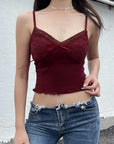 Women's Red Backless Sling Vest - Lace-Up Slim Fit Cropped Top (S/M/L) - 95% Polyester 5% Spandex Stretch Summer Wear