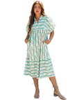 Robe longue à rayures et carreaux pour femme – Robe longue ample et ajustée, taille haute, manches bouffantes (polyester, S-XL)
