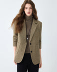 Women Wool Blend Houndstooth Suit Jacket – Petite Tailored Single-Breasted Blazer