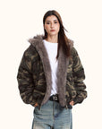 Damen Camouflage-Kapuzenjacke mit Baumwollpolsterung