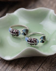 Women’s S925 Silver Retro Roasted Blue Koi Ring – Adjustable National Style Jewelry