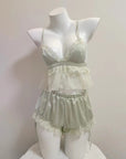 Women’s Lace Suspender Shorts Pajama Set – Ice Silk Comfort & Everyday Elegance