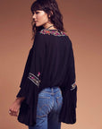 Women's Bohemian V-Neck Lace-Up Blouse – Hand-Embroidered Cotton Top – Retro Artistic Vibes
