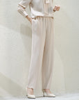 Women's Mulberry Silk Trousers - High Waist Wide Leg Pants (XS-L) - Beige Brown Lightweight Dress Pants for Work & Evening