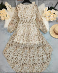 🌸 Women’s V-Neck Irregular Hem Floral Dress – Long Sleeve Fairy Style
