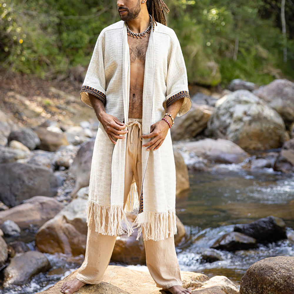 Men’s Cotton Robe – Lightweight Casual Loungewear Kimono Style
