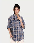 Women’s American Tie-Dye Plaid Short Sleeve Shirt – Casual Chic with Unique Edge