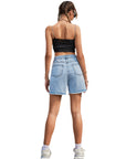 Women’s High-Waist Denim Shorts – Loose Fit Raw Edge Urban Style