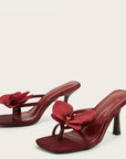 Women’s Wine Red Meiko Flower Square-Toe High Heel Sandals