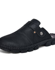 Chaussons d'extérieur faits main pour homme – Cuir synthétique et semelle en caoutchouc (noir/gris/marron clair)