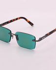 Dark Green Frameless Trimmed Sunglasses – Premium Crystal Lens (Gold/Grey/Mahogany Frames)