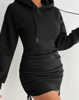 Women’s Side Drawstring Pleated Hooded Sweater Dress