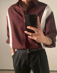 Men's Long Sleeve Casual Shirt - Youth Pop Style Non-Iron Loose Fit (S-3XL) - 45% Polyester 55% Cotton Satin Pointed Collar Top