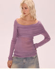 One-shoulder Cold-shoulder Woolen Knit T-shirt Slim Fit