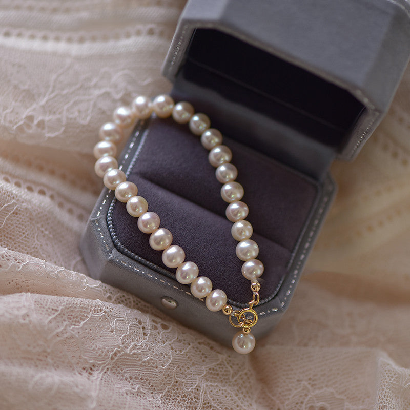 Women's 14K Gold Natural Pearl Bracelet – Genuine Freshwater Pearls (5.5-6mm) – Hypoallergenic Luxury Jewelry