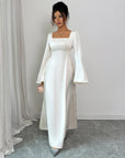 Women’s Advanced Solid Color Long Sleeve Dress – Elegant Bell Sleeve Design
