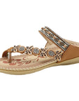 ✨ Bohemian Rhinestone Clip-Toe Slippers for Women - Folk Style (2.5cm Heel, Black/Royal Blue/Apricot/Light Brown)