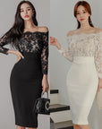 New Women's Temperament One Word Neck Lace Slim Hip Pencil Skirt