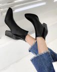Damen-Stiefeletten mit Blockabsatz 👢 | 10 cm Schafthöhe 📏 | Schwarz/Gelbes PU-Leder ⚫🟡 (7 cm Plateau • Gummisohle)