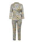 Women's Printed Lace Two-Piece Suit - Long Sleeve Blazer & Pants Set (Polyester-Spandex Blend) - Elegant Office & Evening Wear