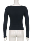 Women’s Slim Fit Long Sleeve T-Shirt - Number Print Knitted Polyester Top (Dark Blue/Black/Brown) Layering Essential
