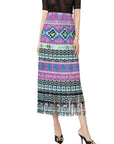 Women’s Summer Pleated Long Skirt - Hand-Painted Print Polyester Maxi Skirt