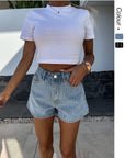 ✨ Women's Rhinestone Embellished Denim Shorts – Street Style Essential (Black/Denim Blue) – Straight Leg Comfort