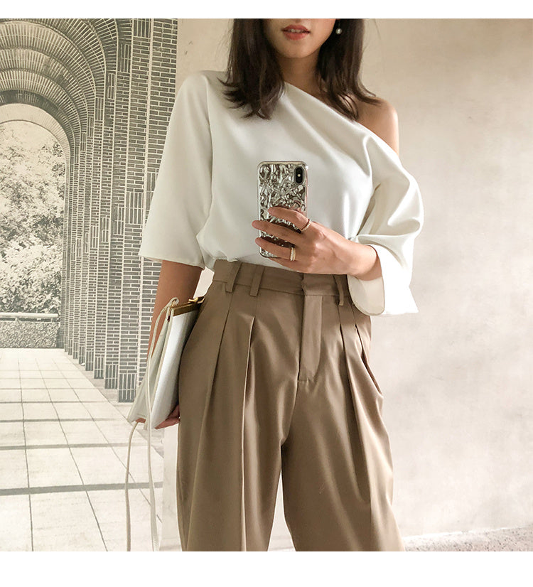 Women’s Strapless Shoulder Shirt - Polyester Stretch Top (91-95% Polyester, Slim Fit Casual Blouse)