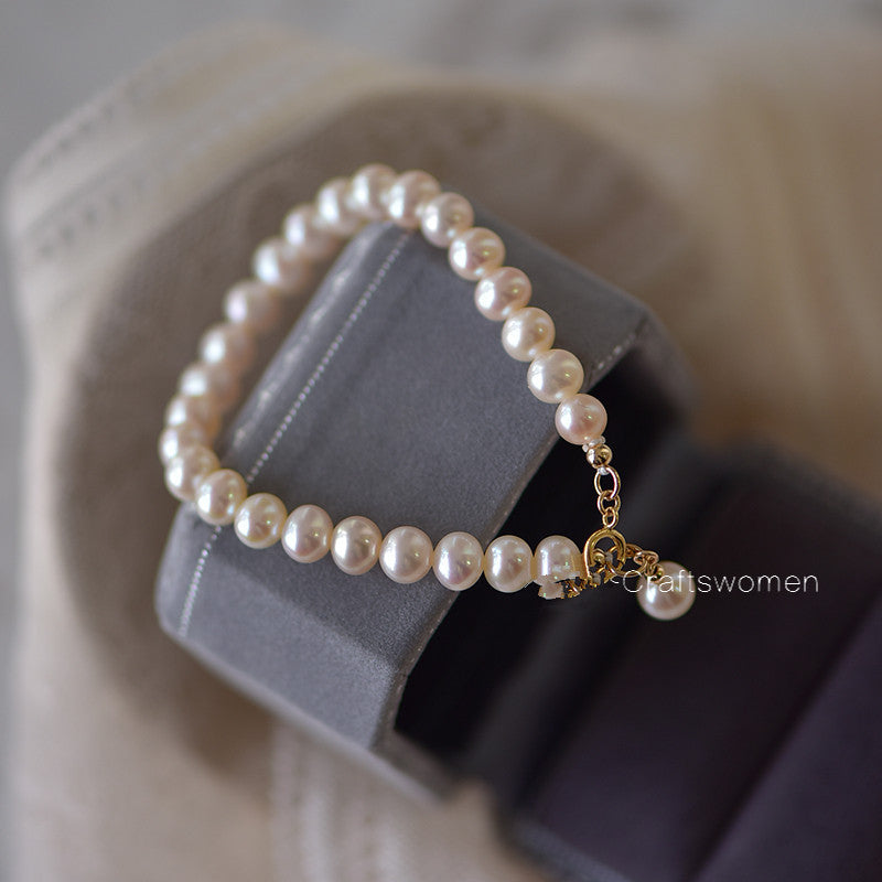 Women's 14K Gold Natural Pearl Bracelet – Genuine Freshwater Pearls (5.5-6mm) – Hypoallergenic Luxury Jewelry