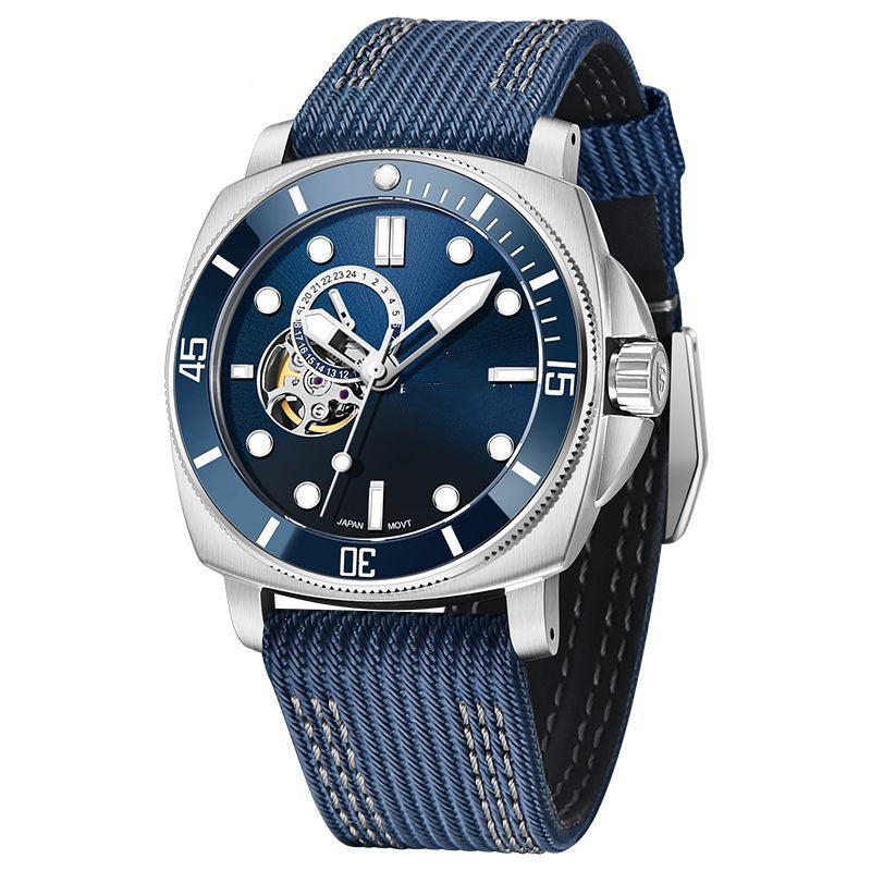 Sports Automatic Mechanical Watch – Luminous Night Display | 20M Waterproof | Nylon-Leather Strap