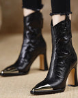 Women’s Retro Pointed-Toe Mid-Calf Boots – Elegant High-Heel PU Fashion Boots