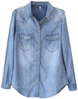 Women’s Tencel Denim Shirt – Long Sleeve Loose Fit with Chic Detailing