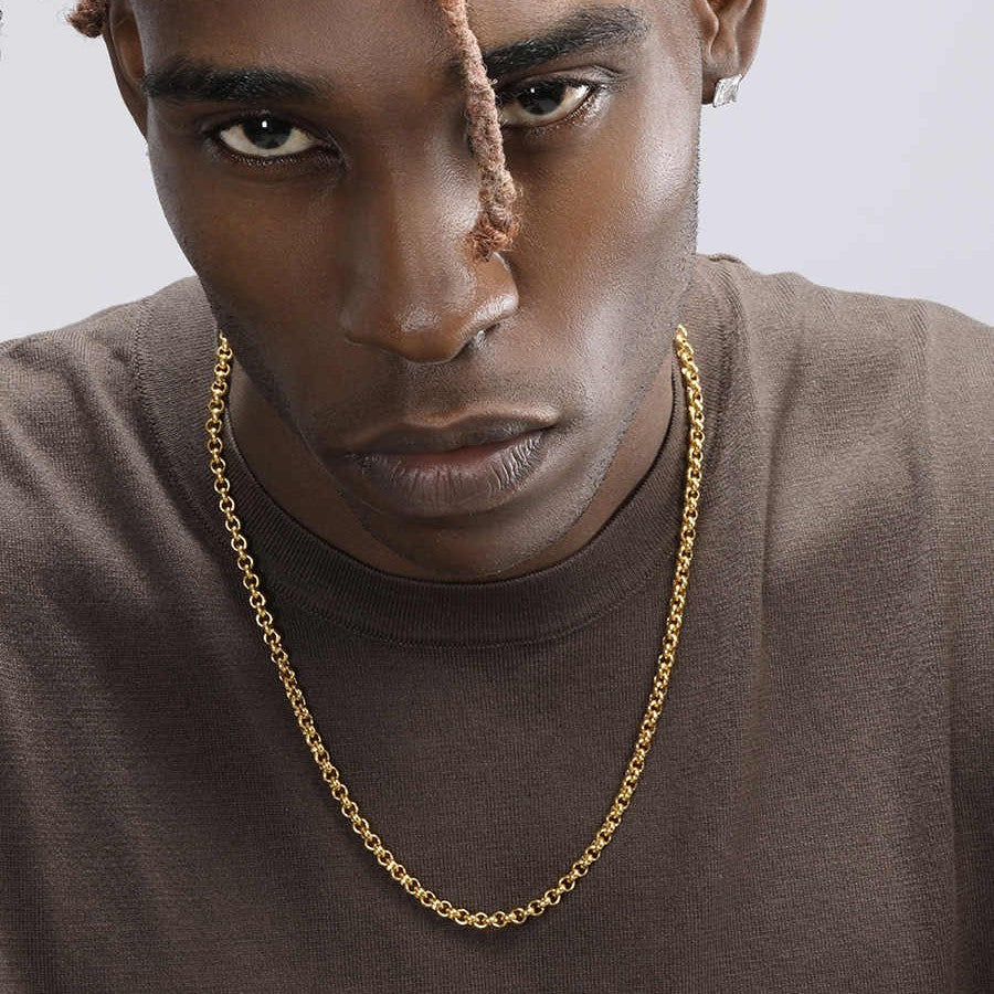 Men’s Hip Hop 18K Gold Titanium Steel Necklace – Bold Street Style Chain