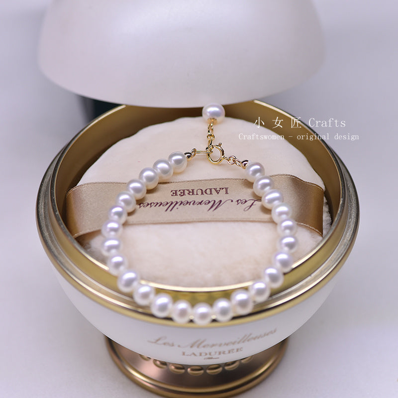 Women's 14K Gold Natural Pearl Bracelet – Genuine Freshwater Pearls (5.5-6mm) – Hypoallergenic Luxury Jewelry