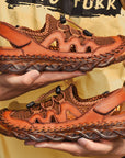 Herrensandalen aus echtem Leder 🏝️ | Slipper mit Gummiband 🤿 | Schwarz/Braun ⚫🟤 (38-46 • Robuste Gummisohle)