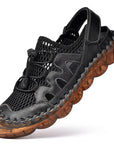 Herrensandalen aus echtem Leder 🏝️ | Slipper mit Gummiband 🤿 | Schwarz/Braun ⚫🟤 (38-46 • Robuste Gummisohle)