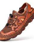 Herrensandalen aus echtem Leder 🏝️ | Slipper mit Gummiband 🤿 | Schwarz/Braun ⚫🟤 (38-46 • Robuste Gummisohle)