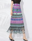 Women’s Summer Pleated Long Skirt - Hand-Painted Print Polyester Maxi Skirt