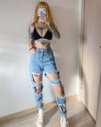 Ripped raw high-rise jeans